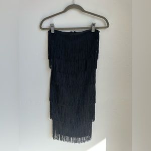 Prettylittlething black fringe dress